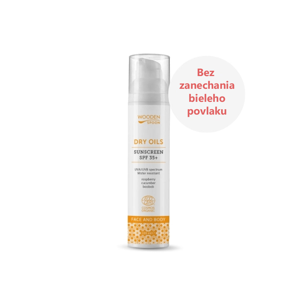 Wooden Spoon Opaľovacie mlieko na tvár a telo so suchými olejmi SPF 35+ 100 ml