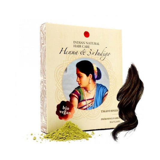 Indian natural hair care Henna a 3x indigo Tmavohnedá farba na vlasy 200 g