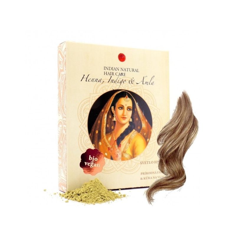 Indian natural hair care Henna, indigo a amla Svetlohnedá farba na vlasy 200g